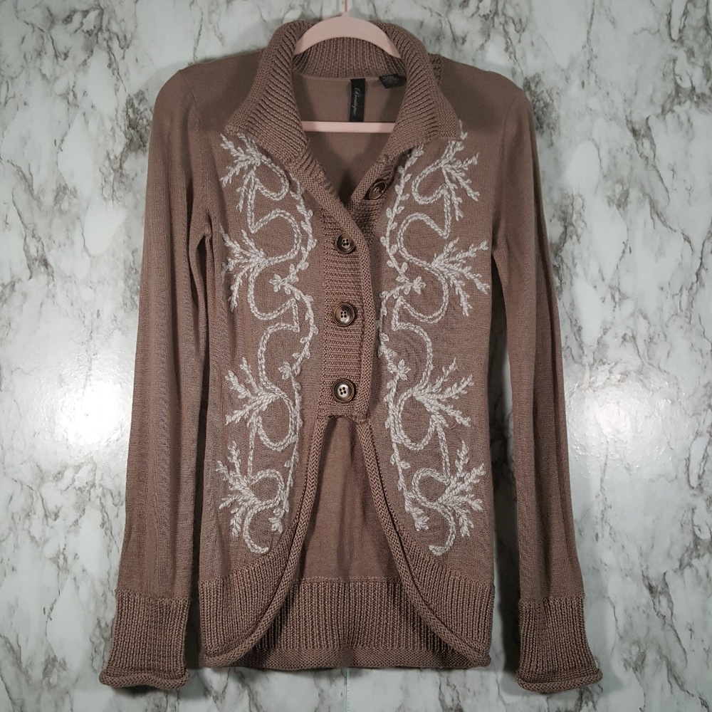 🌸 BKE Boutique Taupe Cream High Low Cardigan S62